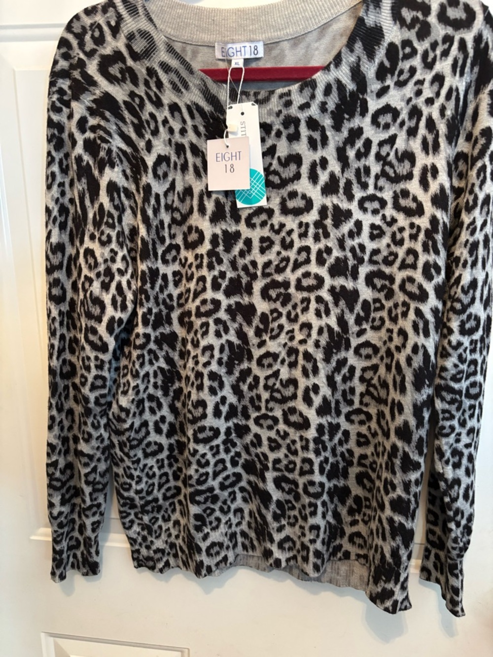 Gray Leopard Print Crewneck Sweater